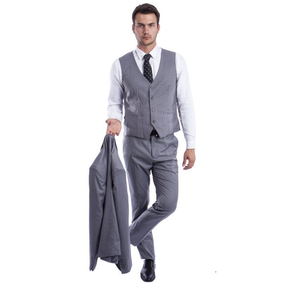 Men's Skinny-Fit 3pc Mid Grey Suit by Sean Alexander - Picture 4 of 6